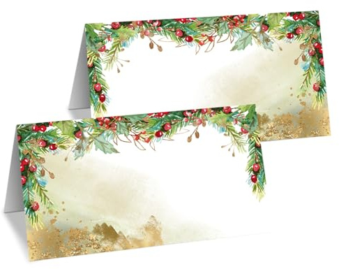 Tischkarten Weihnachten für Namen - 20 Platzkarten zum Beschriften | - Vintage Gold Look - weihnachtliche Namenskarten für Weihnachtsessen, Familie & Weihnachtsfeier