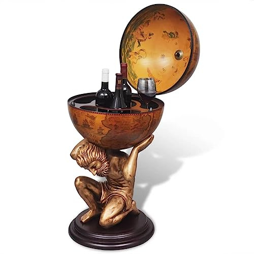 ZXQVLMRS Globus-Bar mit Atlas-Statue, Hausbar für Wein und Spirituosen, Antikes Karten-Design, Deko-Barwagen, 42x42x85 cm, Braun