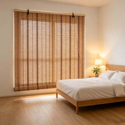 55x110cm Estor de Bambú Natural 50% Filtro Luz | Persiana Enrollable Bambú | Privacidad Diurna, Antideslumbramiento |Cortina para Ventana – Decoración Rústica para Ventanas y Terrazas