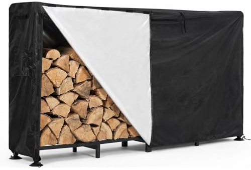 GarveeHome Heavy Duty Outdoor Firewood Rack - Large Adjustable Steel Log Holder - Weatherproof Storage Organizer - For Fireplace, Patio & Backyard - 8FT Firewood Rack + Waterproof Cover