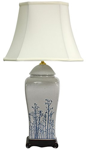 Red Lantern 26 Blue & White Spring Forest Porcelain Vase Lamp