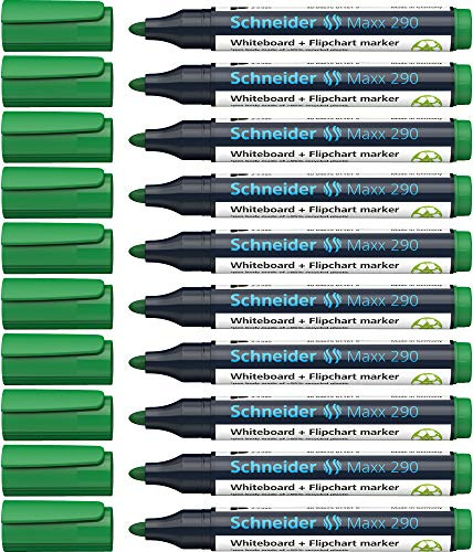 Schneider Maxx 290 Marker (Für Whiteboards und Flipcharts, Strichstärke: 2-3 mm) 10er Packung grün