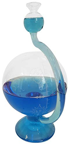 Station météo à peu près avec l'échelle de temps à l'extérieur rempli avec de l'eau distillée bleu pour faire du verre décoratif taille mètre Goethe barometre, temps l'indicateur, hauteur environ 11,5 x 20 cm Oberstdorfer Glashütte