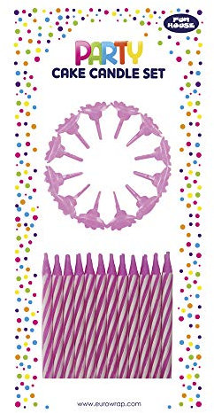 Clairefontaine 12630-PC - Set da 24 candele per compleanno + 12 portacandele - COLORE: Rosa - candele per compleanno, compleanno, Happy Birthday
