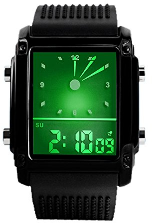 TONSHEN Digitaluhr 5ATM Wasserdicht Sport Uhren LED Analog Quarzuhr Edelstahl mit Kautschukband Farbe Licht Mode Armbanduhr für Herren Damen, Schwarz