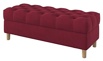 Furninero - Tiefer gepolsterter Sitzbank Sitzhocker Sitzruhe Betthocker Ottomane, mit Stauraum, Gerundete Beine, 120 cm breit, Majestic Velvet Wine Red Stoff (Licht zu reinigende), Rot