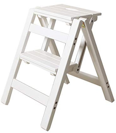 Stepladders Wood Folding Step Stool for Kids Adults Kitchen Small Ladders Multifunction Stepladder/Stairway Chair with 2 Steps for Home Library Folding Steps (Size : White)