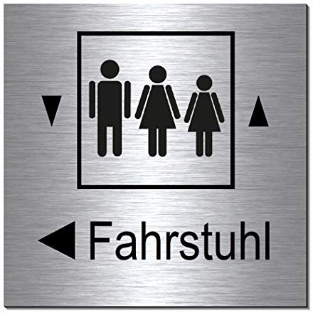 Fahrstuhl Pfeil links 100 x 100 x 3 mm-Aluminium Edelstahloptik silber mattgebürstet Hinweisschild-1910-62