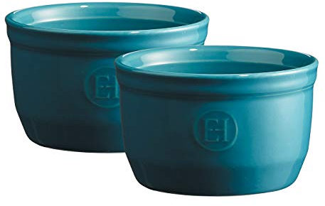 Emile Henry Made in France - Set di 2 pirottini da 240 ml, 10,2 x 6,3 cm, blu mediterraneo