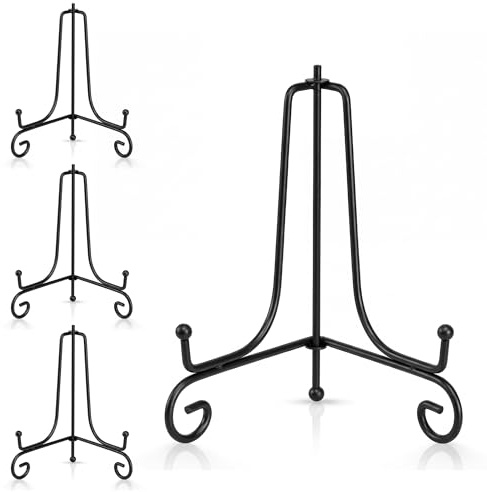 Tincogo 4 Stück Tellerständer Tellerhalter aus Metall - Eisen Staffelei Ständer für Teller, Bilderrahmen, Foto, Kunst - Schwarz - Höhe 7 Zoll (17 cm)