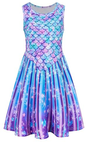 AIDEAONE Mädchenkleid Schmetterling A-Linie Ärmelloses Sommerkleid Buntes Kleid 4-12 Jahre