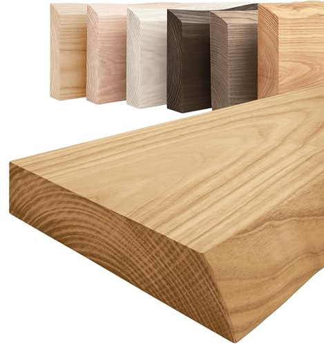 LAMO Manufaktur Regal Holz massiv ohne Befestigung | Wand Regal 80 cm breit für Wohnzimmer, Küche, Arbeitszimmer | Farbe: Rustikal, Kante: natürlich | Massivholz, modernes Design, Schwebeeffekt