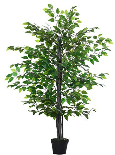 Outsunny Planta Artificial Ficus Artificial de 145 cm con 756 Hojas y Maceta para Decoración Interior Ø20x145 cm Verde