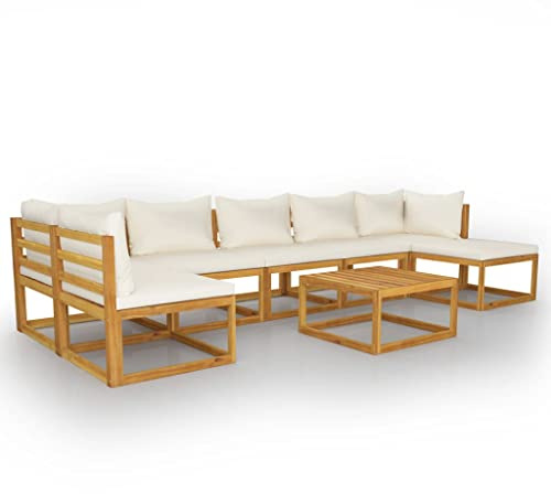 vidaXL Akazienholz Massiv Gartenmöbel 8-TLG. mit Auflagen Creme Lounge Sofa Garten Garnitur Gartenset Gartensofa Sitzgruppe Sitzgarnitur