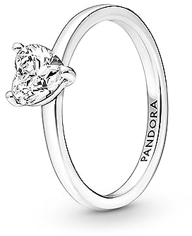 Pandora Timeless Funkelndes Herz Solitär-Ring aus 952 Sterling Silber mit klaren Cubic Zirkonia Steinchen 191165C01-52