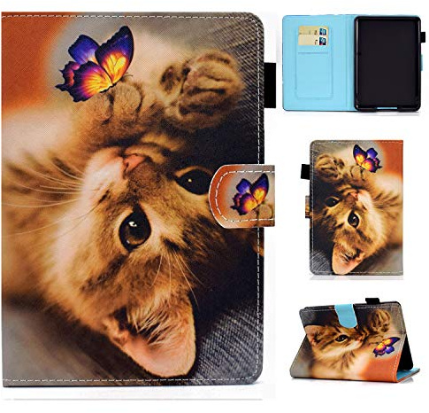 Bspring Folio Hülle für 6.8 Kindle Paperwhite und Signature Edition (11. Generation - 2021) PU Leder Schutzhülle mit automatischer Wake/Sleep-Funktion,Katze