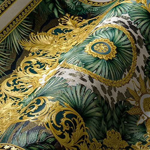 A.S. Création VERSACE WALLPAPER Dschungel Tapete Luxus 387034 Grün Gold Weiß Palmenblätter Designer Logo 10,05x0,70m Made in Germany