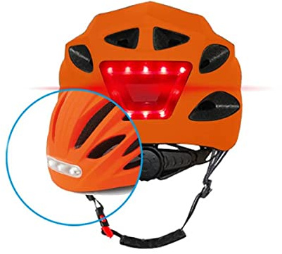 BEEPER - Hjälm med LED fram och bak för cykel, mountainbike, elektrisk skoter ME134 (medium, orange)