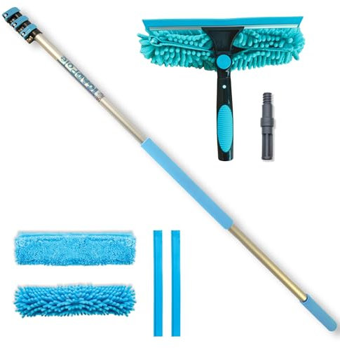IGAD IGADPole Professional Telescopic Window Cleaning Kit 12 Foot (3.4m) Extension Pole and Double Pivot 10''(25cm) Window Squeegee, Window cleaning washer tools, IP162
