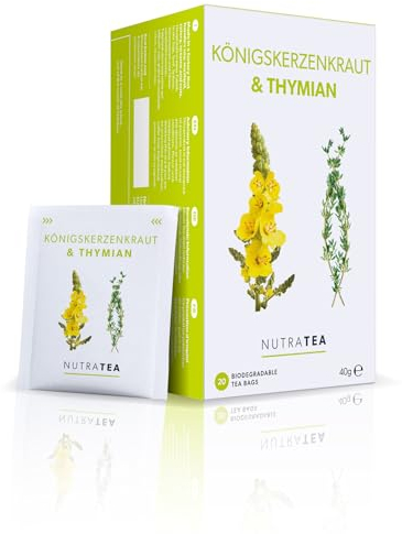 Nutra Tea Mullein Leaf & Thyme - Mullein Tea For Lungs & Throat - 80% Mullein Leaf, 20% Thyme - 40 Individual Wrapped Bags - Herbal Infusion (2 Pack)