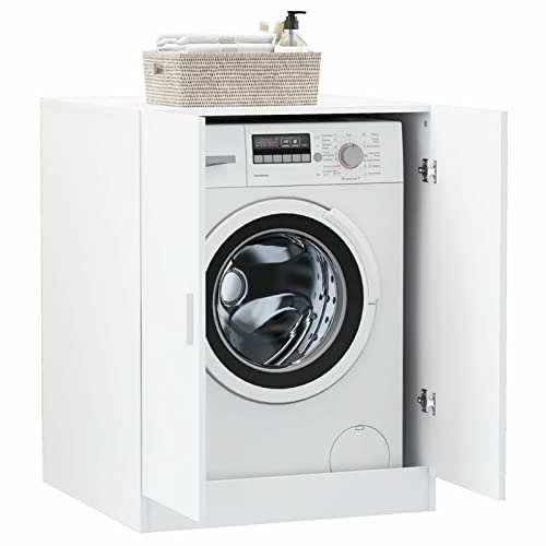 Gecheer Waschmaschinenschrank Badschrank Badezimmerschrank Toilettenregal Hochschrank Badregal Waschmaschine Überbau Bad Schrank Badmöbel, Weiß 71x71,5x91,5 cm