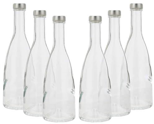 BrandPrint Set di 6 Bottiglie in Vetro Modello CONVIVA, 750 ml, Tappo a Vite colore Argento | Bottiglia Vetro Acqua Bevande Succhi Vino Liquori