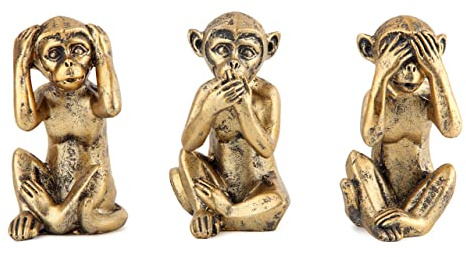 Leekung 3 Wise Monkeys Statue for Home Decor Accents,Hear no Evil See no Evil Speak no Evil Figurine for Living Room Boho Desk Gold Modern Table Decor,Monkey Gift Shelf Decor Accents Antique Bronze
