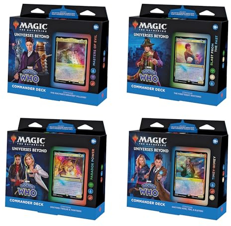Magic The Gathering Doctor Who Commander Deck Bundle – Includes All 4 Decks (1 Masters of Evil, 1 Blast from The Past, 1 Timey-Wimey, y 1 Paradox Power Deck Set)