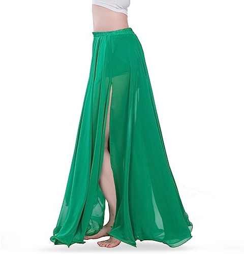 ROYAL SMEELA Damen Chiffon Rock Bauchtanz Kostüm für Frauen Tanzkleid High Split Strand Röcke, Dunkelgrün, Einheitsgröße