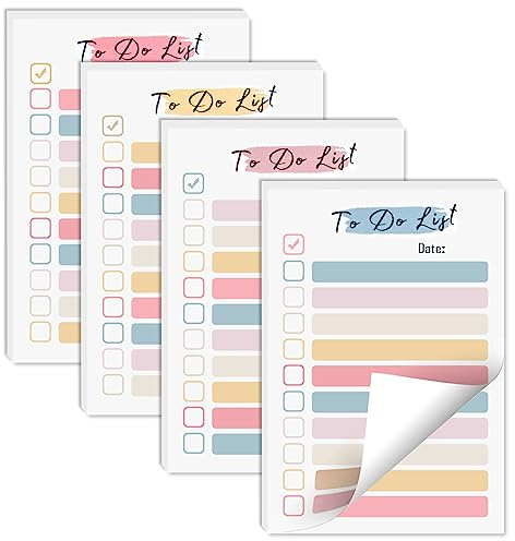 Confezione da 4 blocchi per lista delle cose da fare, 200 fogli, agenda giornaliera, 10,2 x 15,2 cm, a righe, per lista delle cose da fare, lista di controllo della spesa, blocco note per la