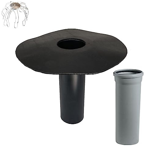Siphon de toit plat DN 100/110 avec panier collecteur de feuilles au choix avec arc et tuyau HT, bride de bitume, gully de toit, entrée, drainage de toit (tuyau HT de 150 mm)