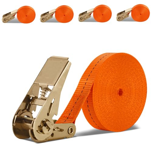 Cinghie di Fissaggio con Cricchetto 8M, 4 Pezzi Cinghie a Cricchetto, Cinghie di Ancoraggio Professionali, Carico 1000 kg, Cinghie di Fissaggio Estremamente Robuste Fissaggio del Carico