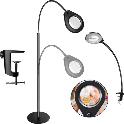 Beyamz - Lampada da Terra a LED con Lente D'ingrandimento, con Lente 5X, 3 Opzioni di Montaggio e LED Dimmerabili