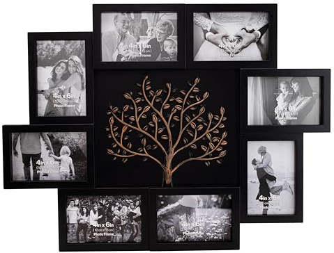 Thetford Design Cadre photo mural arbre généalogique avec 6 supports pour photos (noir et bronze)
