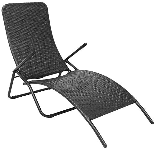Gecheer Sonnenliege Gartenliege Poly Rattan Klappliege Outdoor Liege Zusammenklappbar Liegestuhl Robust Stahlrahmen 61 x 147 x 95 cm