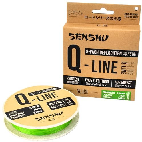 Senshu Q-Line - High-End 8-Fach geflochtene Schnur für maximale Tragkraft und Abriebfestigkeit (Lime Green, 0,12mm - 300m)