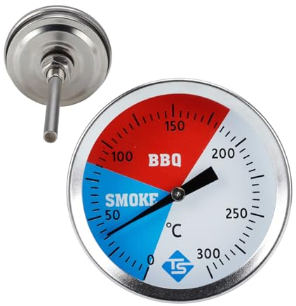 Termometro BBQ, termometro analogico per barbecue, termometro forno a legna in acciaio inox, fino a 300 °C, misuratore di temperatura per griglia, fumo, barbecue, cucina, diametro 5,2 cm