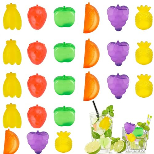 Eiswürfelform Wiederverwendbar FaJoek 24 Stück Eiswürfel Kunststoff Früchte, Ice Cubes im Früchte, Eiswürfel Kunststoff Früchte, Plastik Eiswürfel BPA-Frei(Obst)