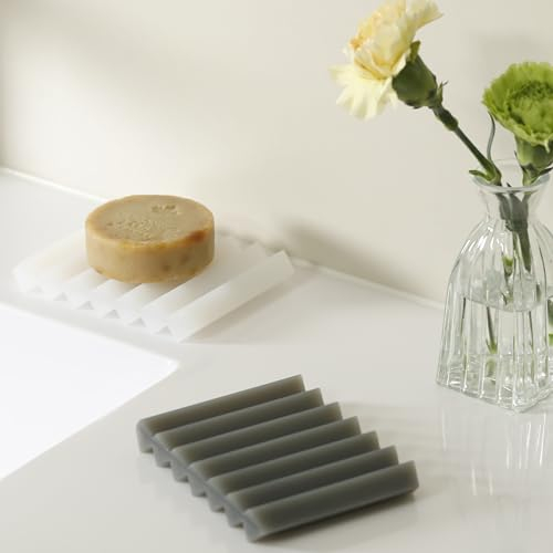 SHIMOYAMA Silikon-Seifenschale, 2 Pack, selbstentleerender Seifenhalter, Seifenspender für Dusche, Bad, Waschbecken, Multifunktionshalter für Pinsel, Schwämme, Aquarellstift