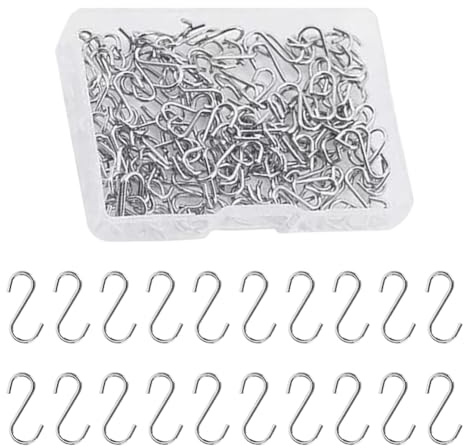FSSTUD 100 Stück 1,4 cm kleine S-Haken aus Edelstahl, Mini-Metall-Schmuckhaken, kleine Eisendraht-Haken, S-förmige Verbindungen, kleine Küchengeschirr-Haken, silberfarben