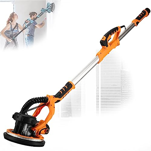 DPLWJPP Levigatrice per Muro 1390w,Asta Telescopica,con Luce LED E Raccolta Automatica di Polvere,900-1200rpm Levigatrice A Secco,Regolazione A 6 velocità,SandingDiscs50PCS-110V