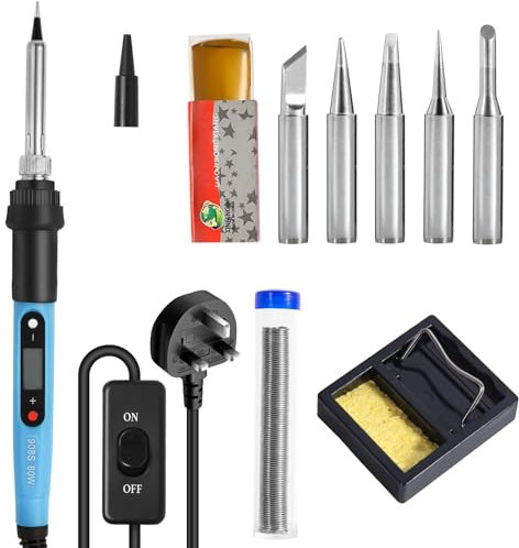 FEITA Electric Soldering Iron Kit with 80W LCD Digital Adjustable Temperature Soldering-iron, 5 Soldering Tips, Rosin Flux, Solder Wires & Stand, Electrical Soldering Kit for Electronics