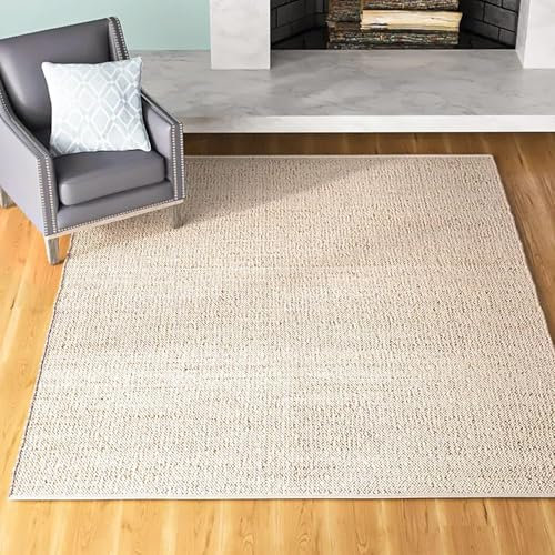 The Home Talk Jute Cotton Area Rug -Handcrafted Traditional Rugs-Hand Woven Rug -Natural Rugs for Entryway Bedroom, Dining Room, Rustic Bohemian Décor - Eco-Friendly -122x183cm(4’ x 6’)-Natural Beige