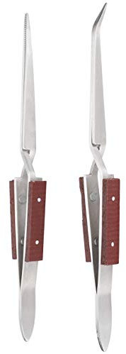 Sonew Efficiente Strumento Fai da Te, Pinzette con Bloccaggio da 2 Pezzi con Manico in Legno, Saldatura di Gioielli con Punta Appuntita Diritta e Curva per un Serraggio Stabile e