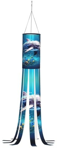 ZXERTG Einzigartiger 3D-Tier-Delfin-Druck, verführerische Herbst-Outdoor-Dekoration mit Thanksgiving, Winter, Frühling-Themen, Windsäcke für Jahreszeiten