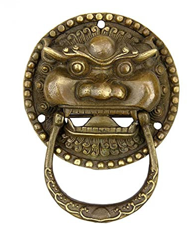 Metal TüRklopfer Aus Gusseisen, Messing Antike Bronze Schnitzen Löwenkopf Klopfer Biest Griff Reine Kupfer Holztür