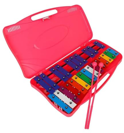 Xylophon 25-Noten-Xylophon-Aluminiumplattenklavier Mit Handschlag-ABS-Tragekoffer, Percussion-Rhythmus(Pink)