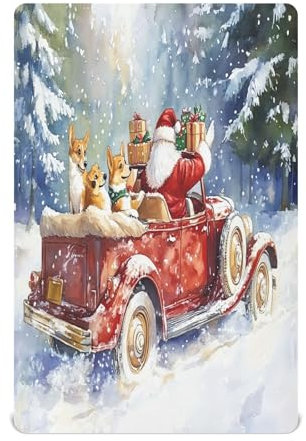 JUMBEAR Spannbettlaken für Neugeborene, Kinderwagen, Retro-Stil, Rot mit Auto und Weihnachtsmann-Korb, gemütlich und atmungsaktiv, für Kinderbett, Babywiegen, für Jungen und Mädchen, pflegeleicht,