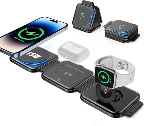 3in1 Foldable travel mag-safe charger, OneCut wireless charging station for iPhone 17/16/15/14/13/12 Series, Apple Watch Charger for iWatch 10/9/Ultra 2/Ultra/8/7/6/SE/5/4/AirPods 4/3/2/Pro