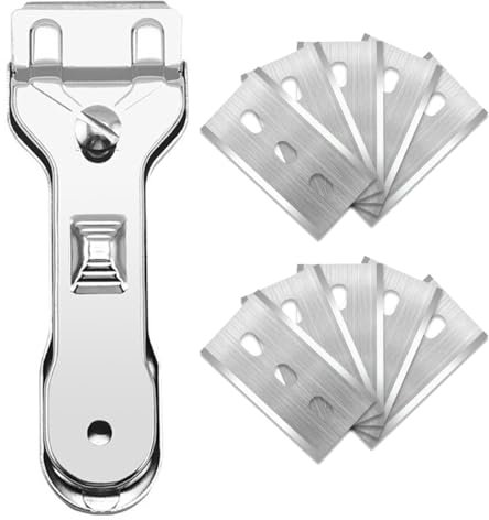 TSUOUKL Grattoir en Acier Inoxydable, Grattoir Plaque Vitrocéramique avec 10 Lames de Rechange,Induction Racloir Vitrocéramique Grattoir Verre pour Plaque à Induction,Fenêtres,Carreaux,Vitres,Miroir